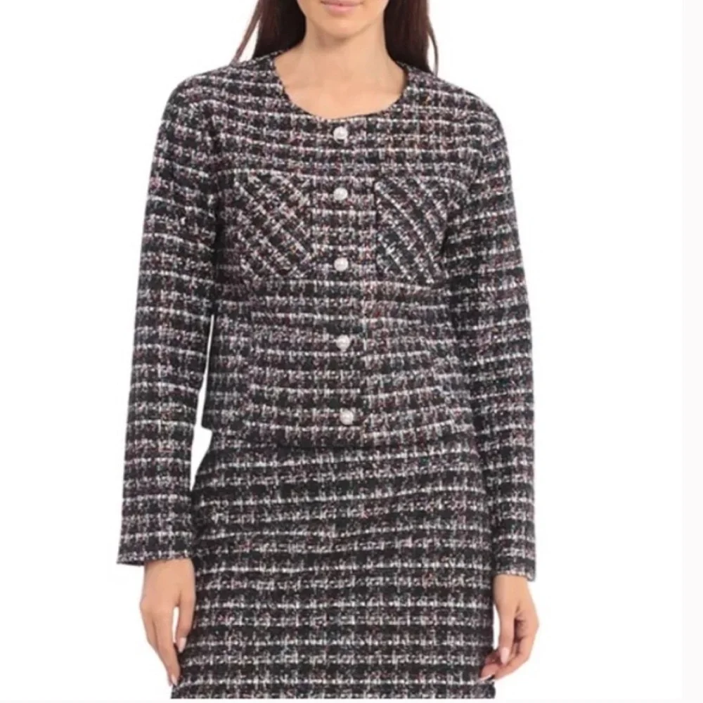 Bagatelle Tweed Sparkle Cropped Multi Color Jacket SZ M - Picture 2 of 14